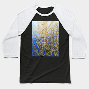 Yellow forsythia blossom against a blue background Baseball T-Shirt